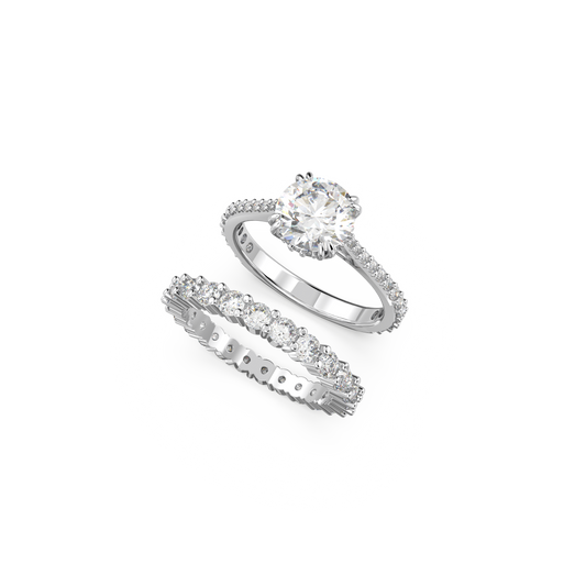 Swarovski Stilla ring, Set (2), Round cut, White, Rhodium plated