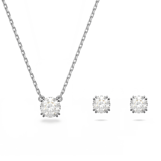 Stilla set, Round cut, White, Rhodium plated