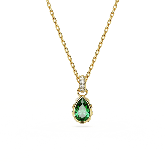 Chroma pendant, Pear cut, Green, 18K gold finish