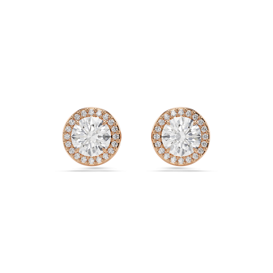 Una Angelic stud earrings, Round cut, Pavé, White, 18K rose gold finish