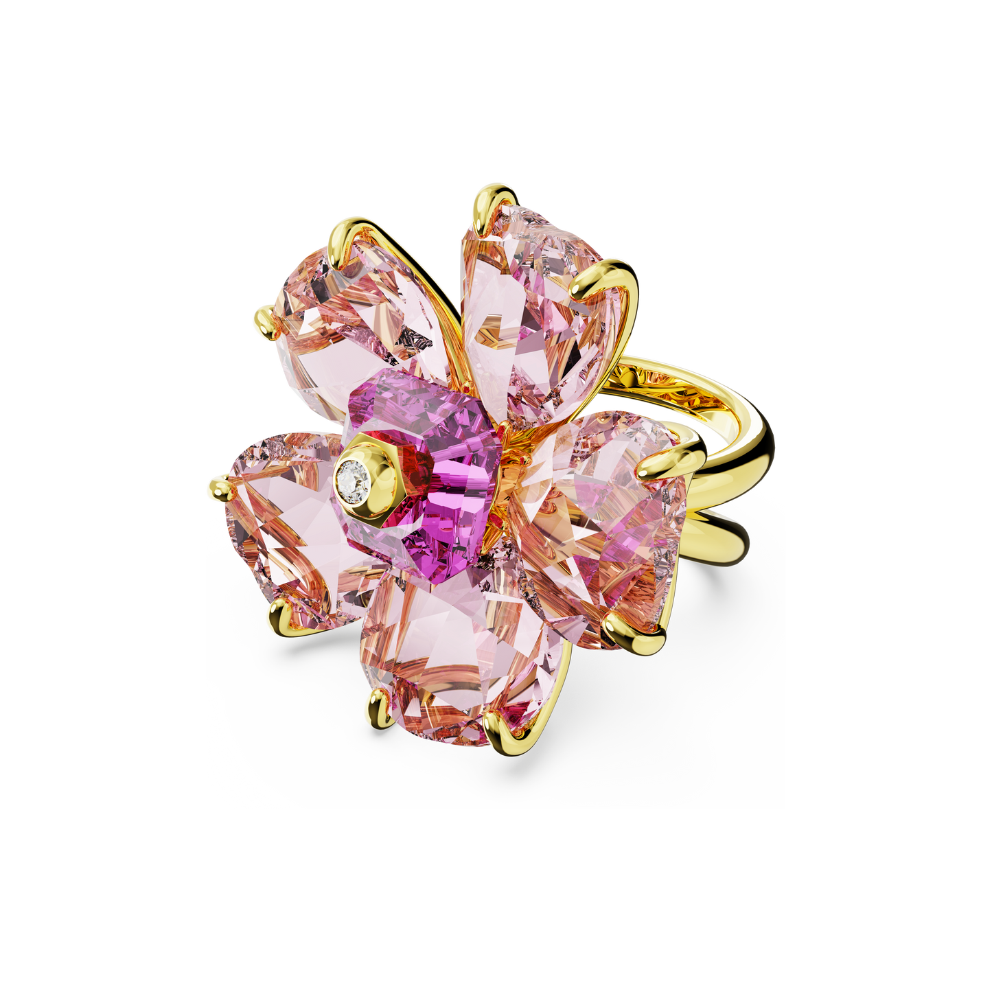 Swarovski Idyllia cocktail ring, Flower, Pink, Gold-tone plated