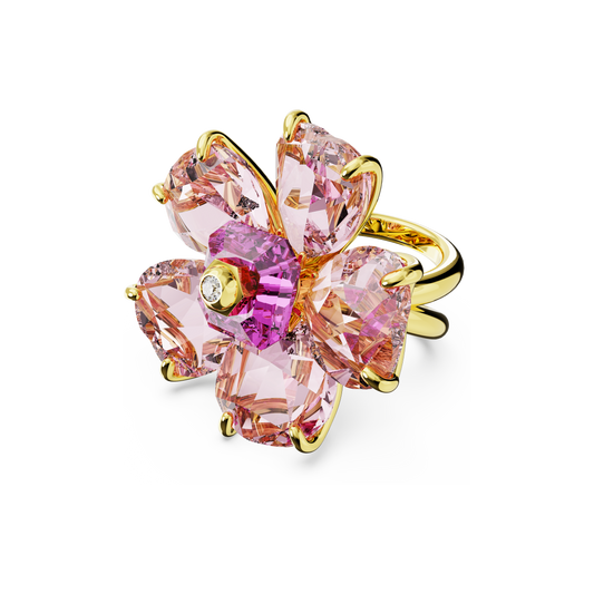 Swarovski Idyllia cocktail ring, Flower, Pink, Gold-tone plated
