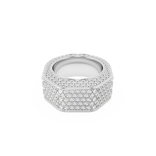 Swarovski Dextera cocktail ring, Octagon shape, Pavé, White, Rhodium plated