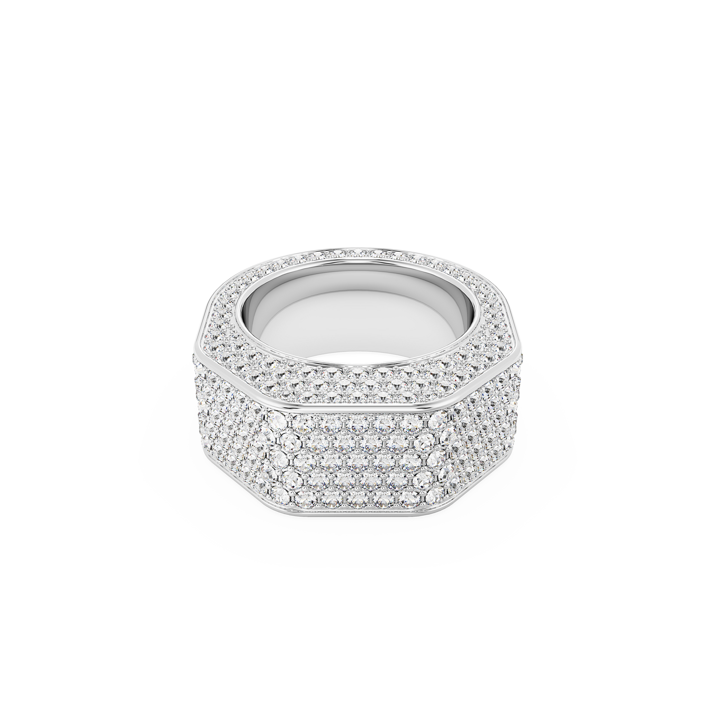 Swarovski Dextera cocktail ring, Octagon shape, Pavé, White, Rhodium plated