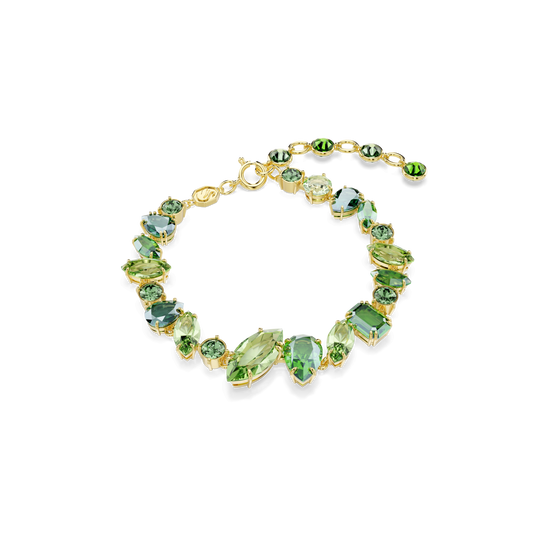 Gema bracelet, Mixed cuts, Green, 18K gold finish