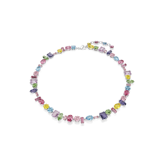 Gema necklace, Mixed cuts, Multicolored, Rhodium plated