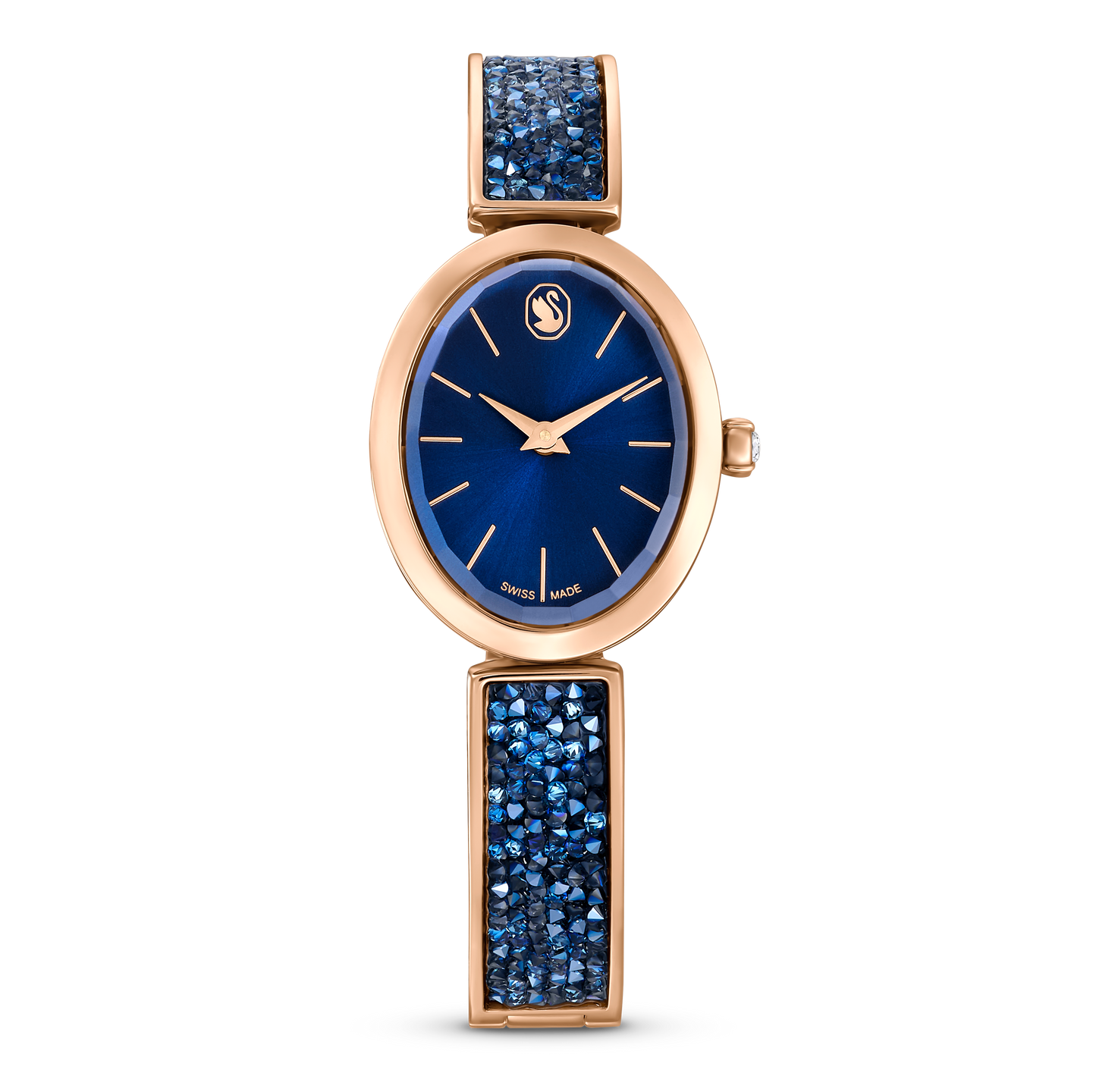 Swarovski Crystal Rock Oval watch, Swiss Made, Crystal bracelet, Blue, Rose gold-tone finish