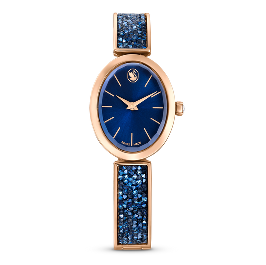 Swarovski Crystal Rock Oval watch, Swiss Made, Crystal bracelet, Blue, Rose gold-tone finish