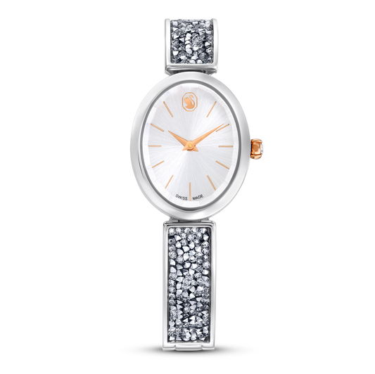 Swarovski Crystal Rock Oval watch, Swiss Made, Crystal bracelet, White, Stainless steel