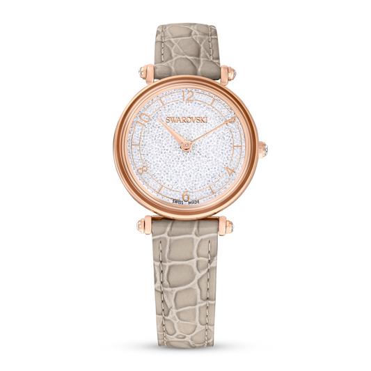 Swarovski Crystalline Wonder watch, Swiss Made, Leather strap, Beige, Rose gold-tone finish