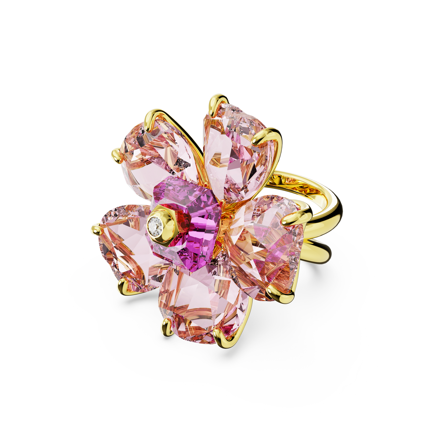 Swarovski Idyllia cocktail ring, Flower, Pink, Gold-tone plated