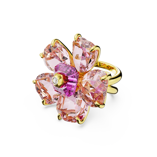 Swarovski Idyllia cocktail ring, Flower, Pink, Gold-tone plated