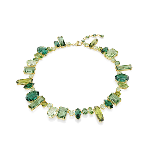Gema necklace, Mixed cuts, Green, 18K gold finish