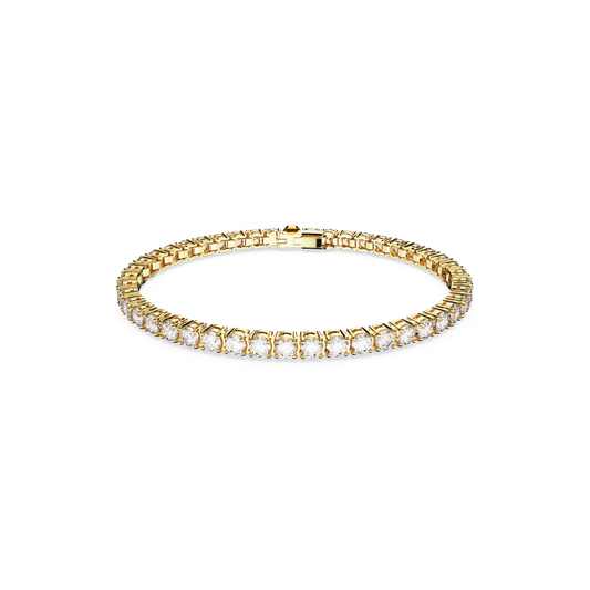 Matrix Tennis bracelet, Round cut, White, 18K gold finish