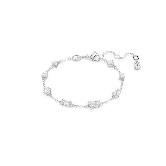 Mesmera bracelet, Mixed cuts, Scattered design, White, Rhodium plated