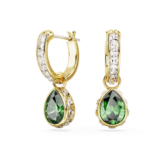 Chroma drop earrings, Pear cut, Green, 18K gold finish