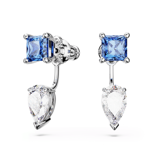 Mesmera earring jackets, Mixed cuts, Detachable, Blue, Rhodium plated