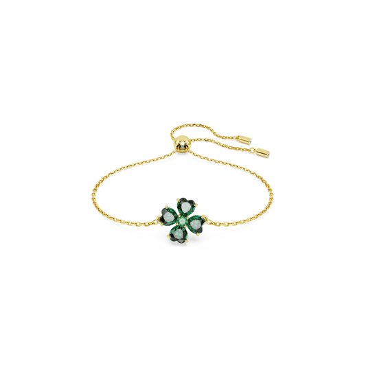Idyllia bracelet, Mixed cuts, Clover, Green, 18K gold finish