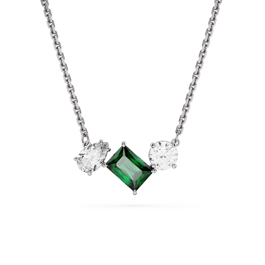 Mesmera pendant, Mixed cuts, Green, Rhodium plated