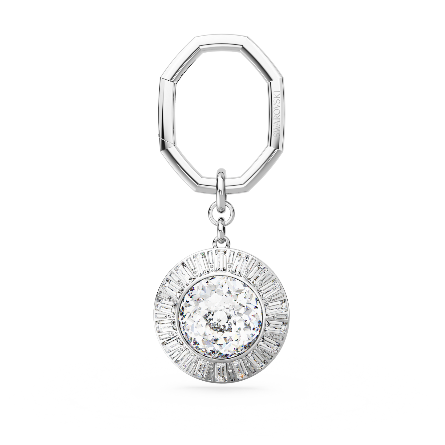 Swarovski Key ring, Round cut, White, Rhodium plated