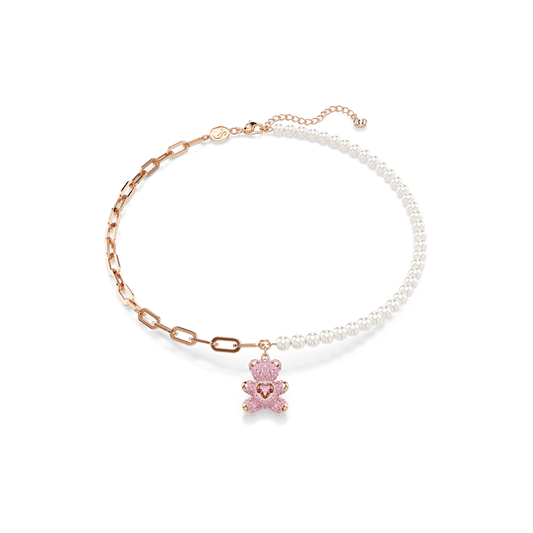 Teddy pendant, Crystal pearl, Bear, Pink, 18K rose gold finish