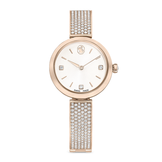 Swarovski Illumina watch, Swiss Made, Metal bracelet, Gold tone, Champagne gold-tone finish