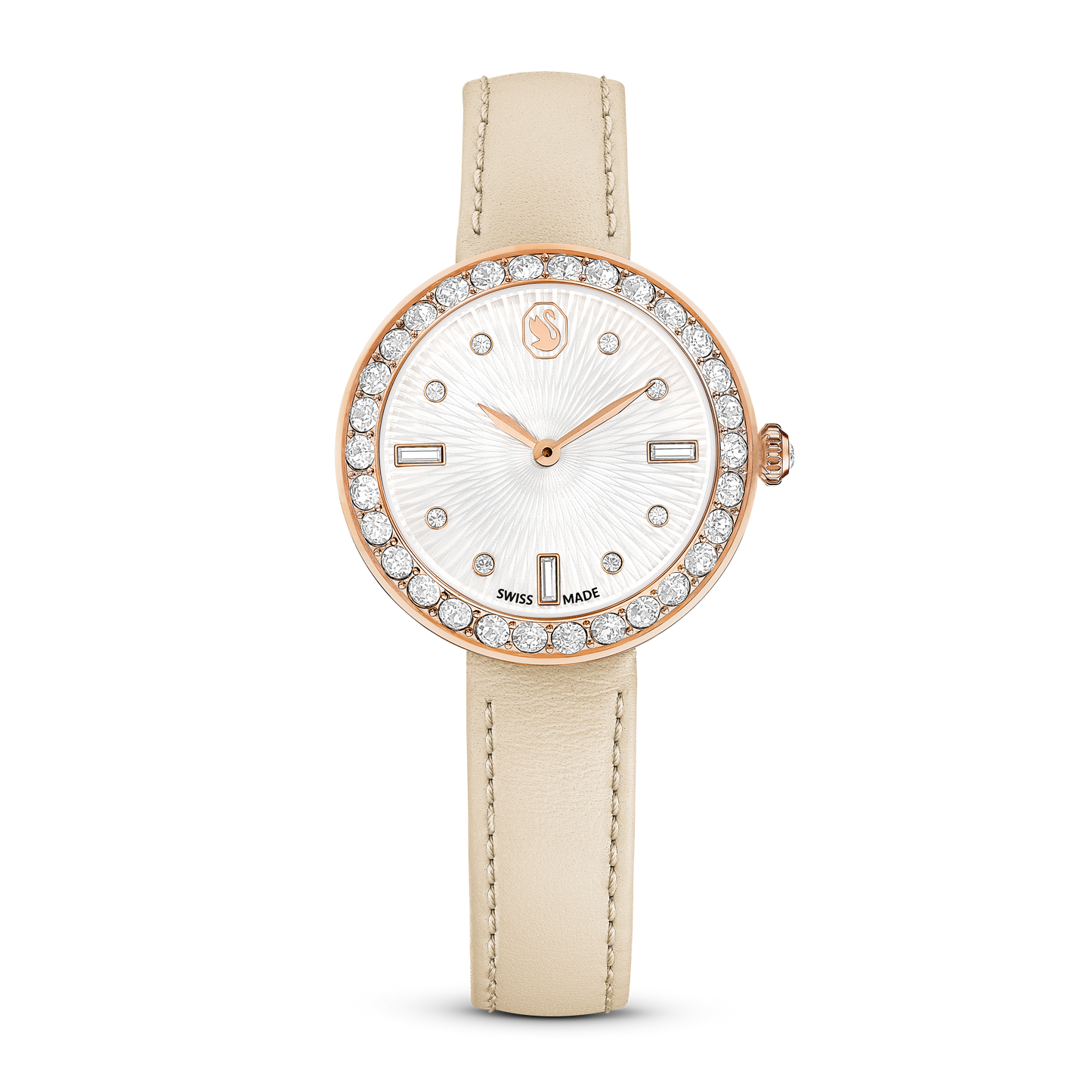 Swarovski Certa watch, Swiss Made, Leather strap, Beige, Rose gold-tone finish