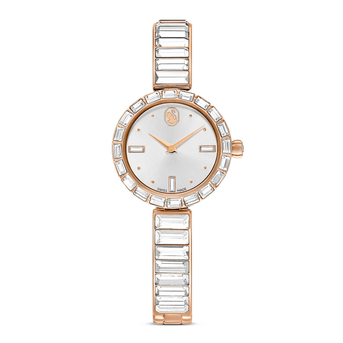 Swarovski Matrix Bangle watch, Swiss Made, Crystal bracelet, White, Rose gold-tone finish