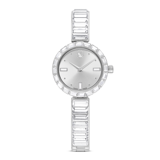 Matrix bangle watch, Swiss Made, Crystal bracelet, White, Stainless Steel