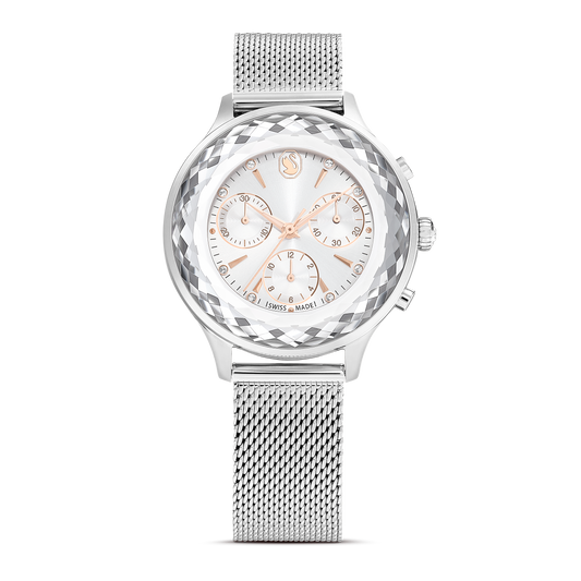 Swarovski Nova Chrono watch, Swiss Made, Metal bracelet, Silver tone, Stainless Steel
