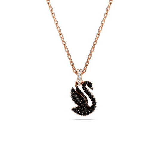 Swan pendant, Swan, Small, Black, 18K rose gold finish