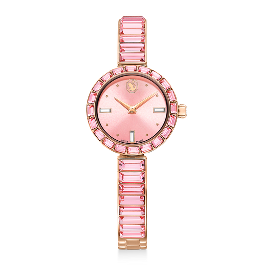 Swarovski Matrix Bangle watch, Swiss Made, Crystal bracelet, Pink, Rose gold-tone finish