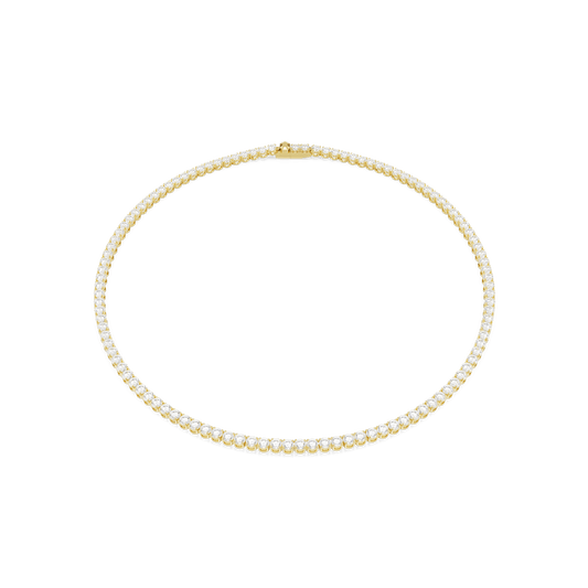 Matrix Tennis necklace, Round cut, White, 18K gold finish