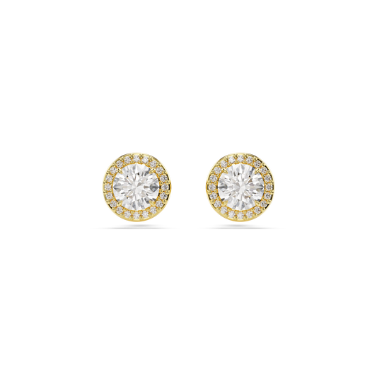 Swarovski Una Angelic stud earrings, Round cut, Gold tone, Gold-tone plated