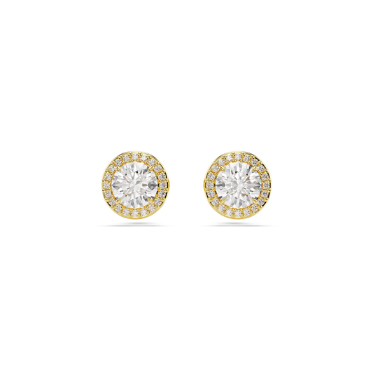 Una Angelic stud earrings, Round cut, Gold tone, 18K gold finish