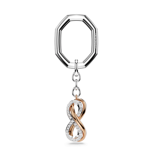 Key ring, Infinity, White, Mixed metal finish