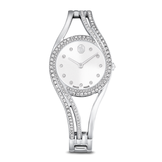 Hyperbola bangle watch, Swiss Made, Metal bracelet, Silver tone, Stainless steel