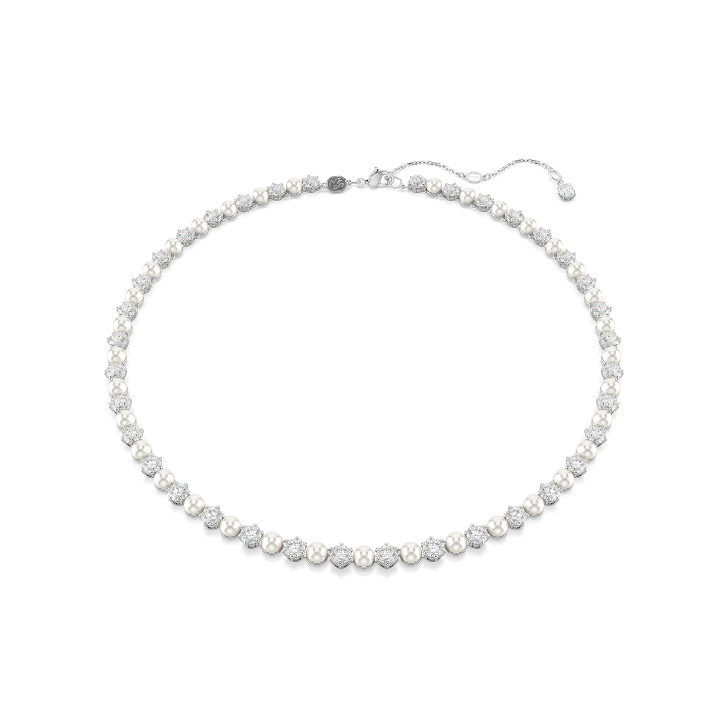 Swarovski Matrix Tennis necklace, Crystal pearl, Round cut, White, Rhodium plated