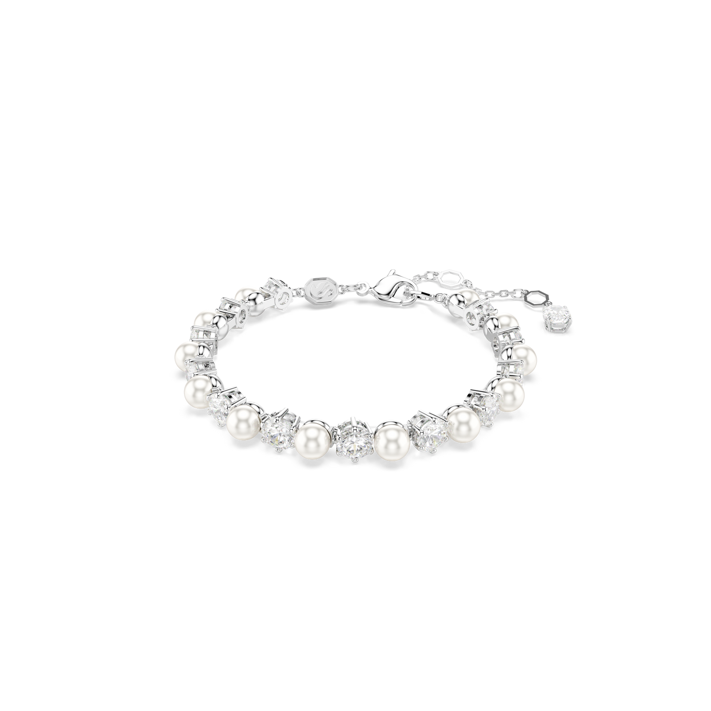 Swarovski Matrix Tennis bracelet, Crystal pearl, Round cut, White, Rhodium plated