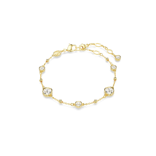 Imber bracelet, Round cut, Scattered design, White, 18K gold finish