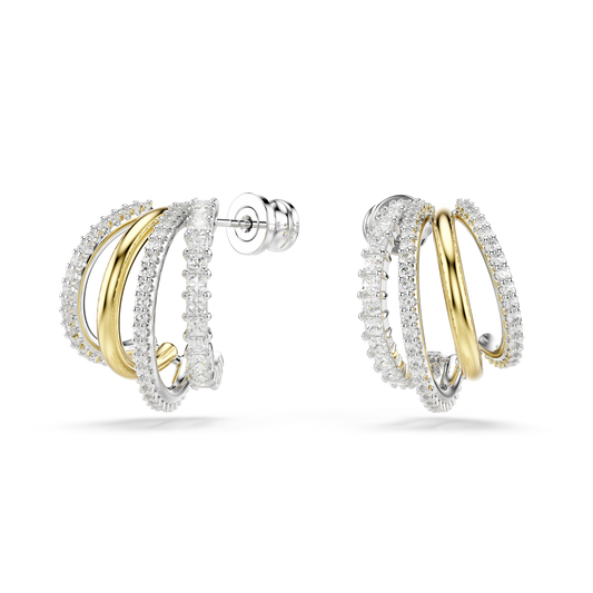 Swarovski Hyperbola hoop earrings, Mixed cuts, Mini, White, Mixed metal finish
