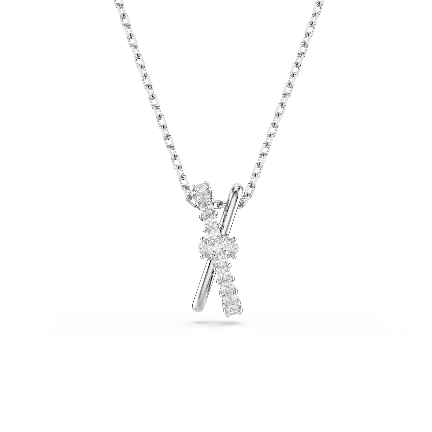 Swarovski Hyperbola pendant, Mixed cuts, Twist, White, Rhodium plated