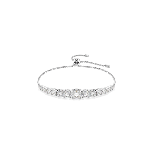 Matrix bracelet, Gradient of round cuts, White, Rhodium plated