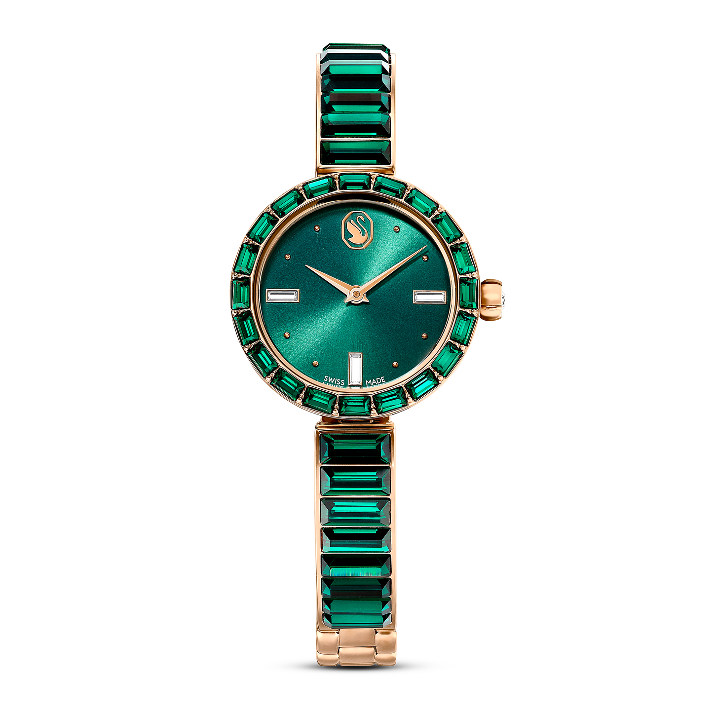Swarovski Matrix Bangle watch, Swiss Made, Crystal bracelet, Green, Champagne gold-tone finish