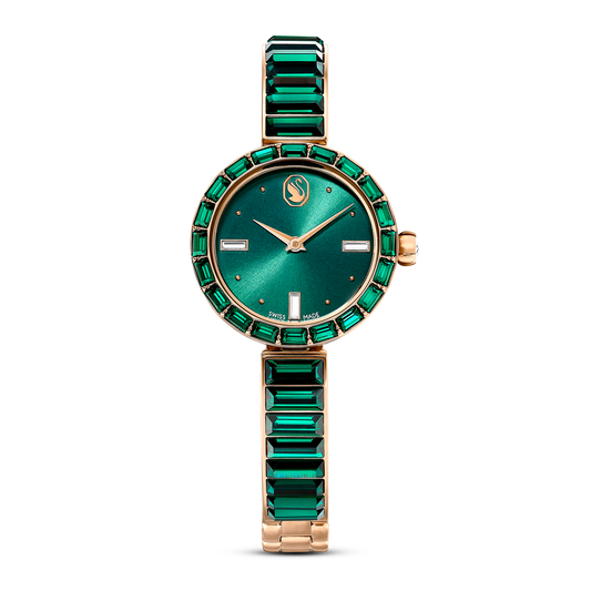 Swarovski Matrix Bangle watch, Swiss Made, Crystal bracelet, Green, Champagne gold-tone finish