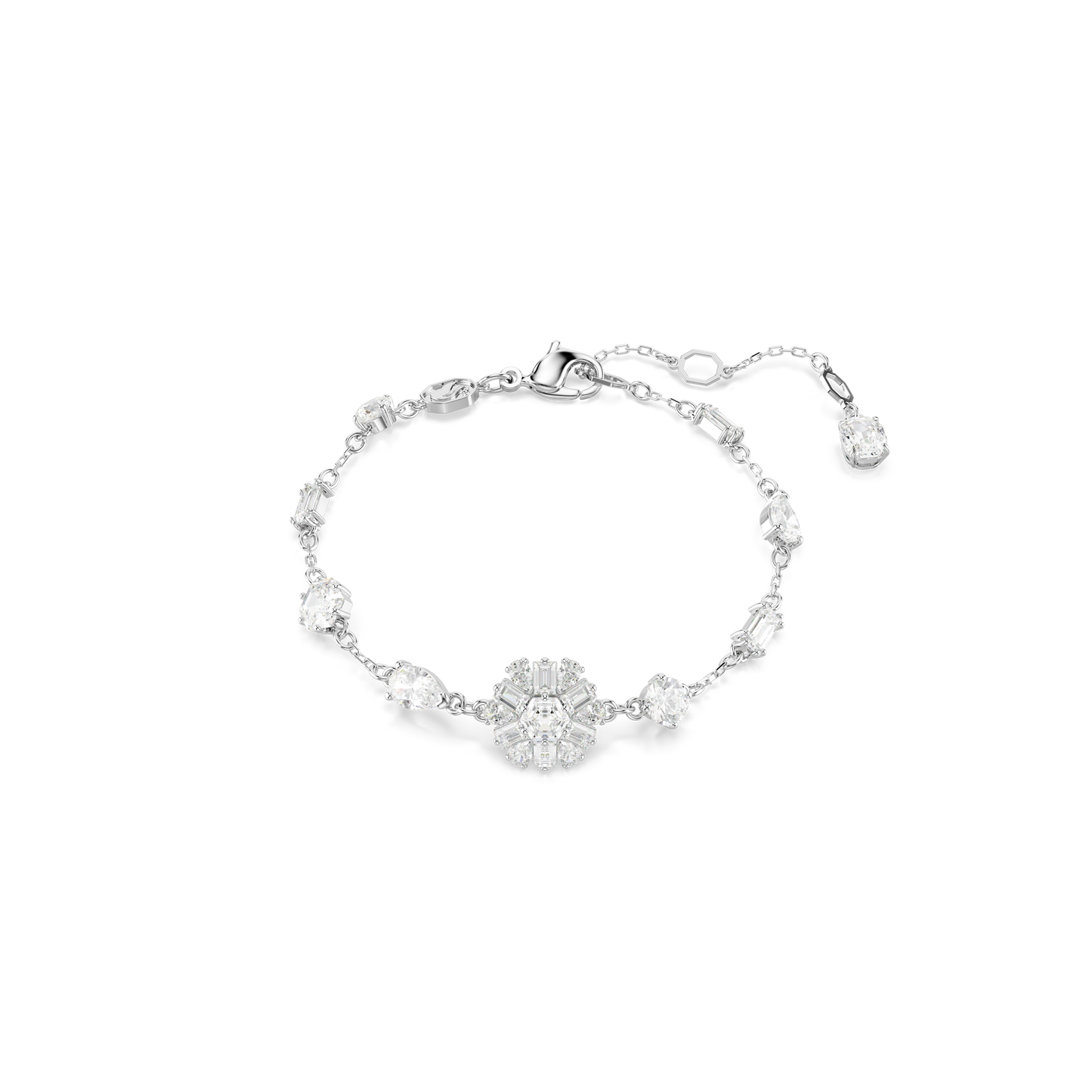 Swarovski Idyllia bracelet, Mixed cuts, Snowflake, White, Rhodium plated