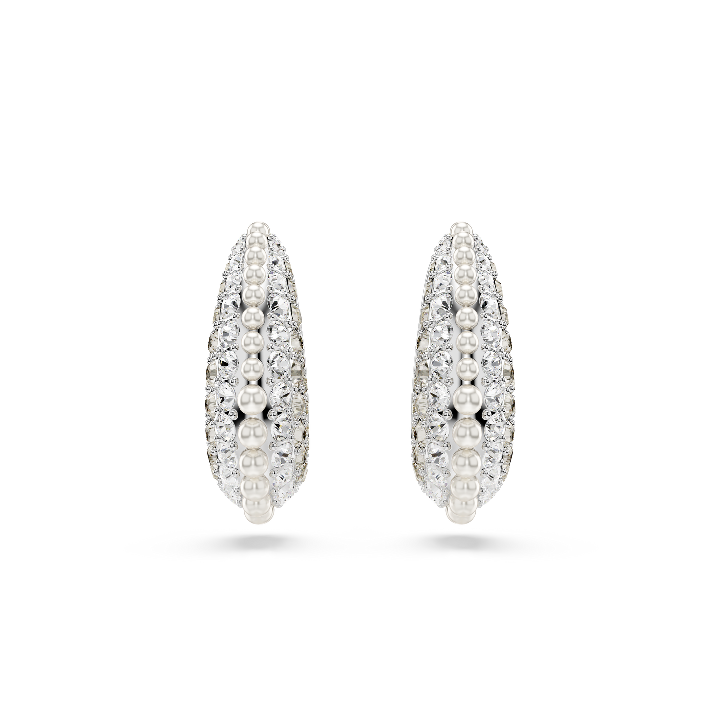 Swarovski Sublima drop earrings, Crystal pearl, Round cut, Small, White, Rhodium plated