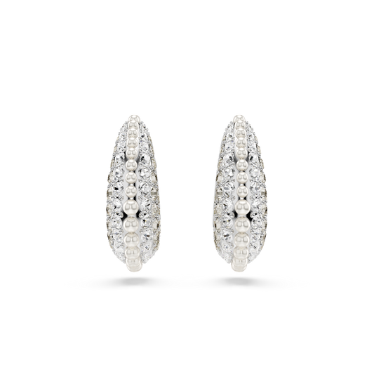 Swarovski Sublima drop earrings, Crystal pearl, Round cut, Small, White, Rhodium plated