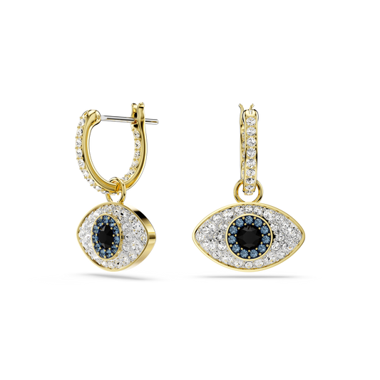Swarovski Symbolica drop earrings, Evil eye, Blue, Gold-tone plated