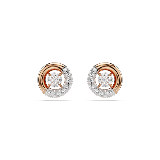 Dextera stud earrings, Round cut, White, 18K rose gold finish